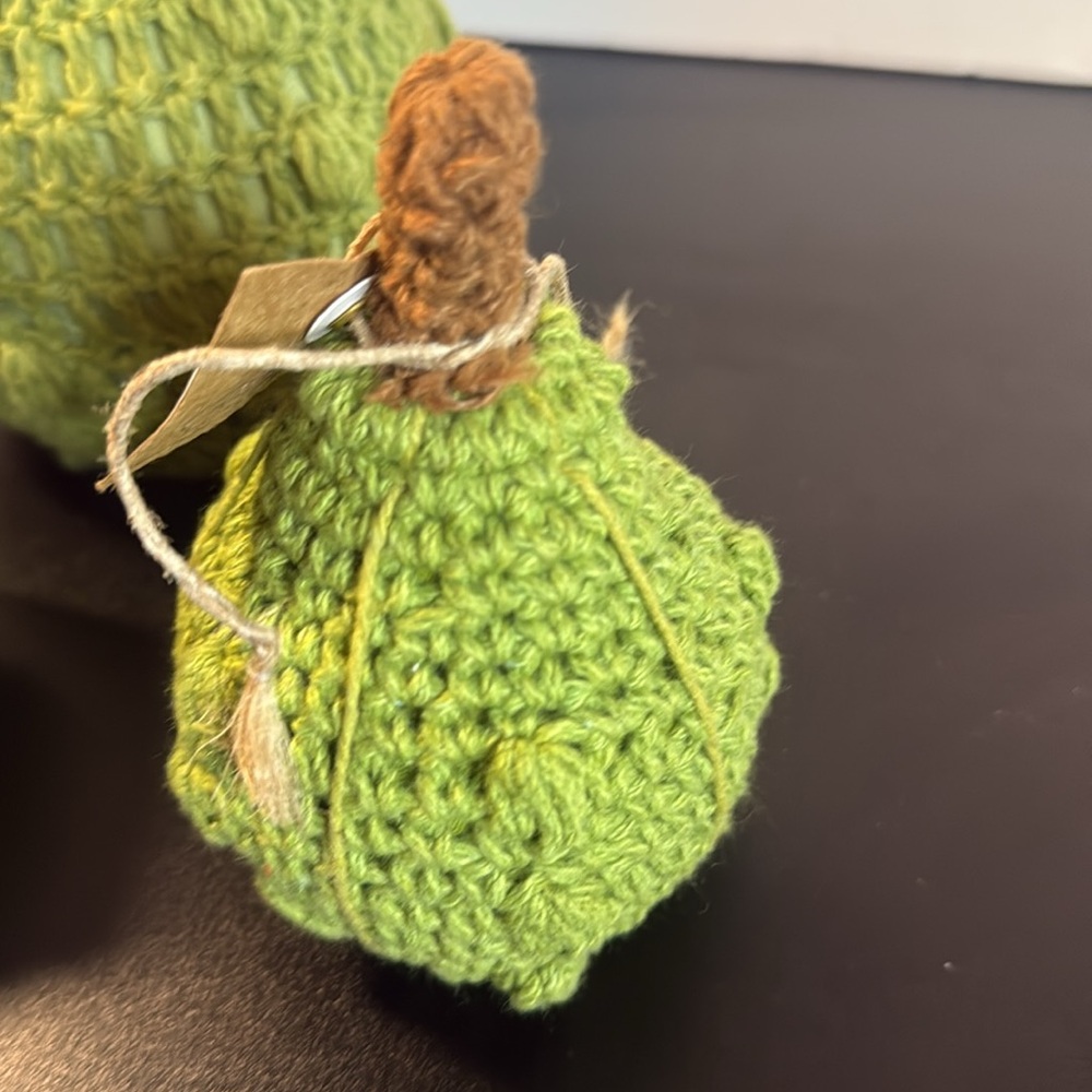 Mudpie Green and Brown Crochet Gourds Set of 3 Decor Fall - Picture 2 of 5